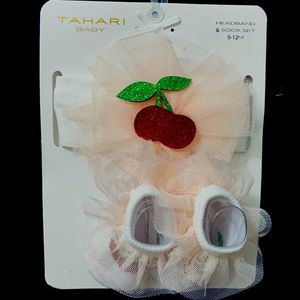 NEW Tahari Baby Girl Cherries Headband & Sock Set 0-12 Months